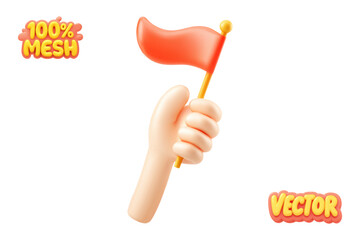 Vector realistic isolated hand holding a red flag on white background.