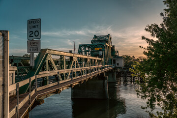 Freeport Bridge at Sunset – Historic Bascule Truss over the Sacramento River