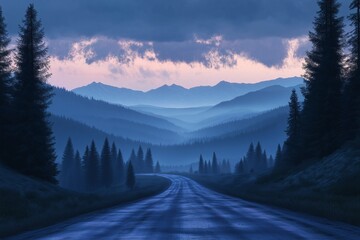 Scenic Mountain Road. Captivating Landscape Photography of Nature's Beauty with Elevation and Serene Views for a Moody Road Trip Adventure
