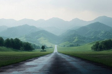 Tranquil Rainy Adventure on a Scenic Mountain Road. A Moody Landscape Perspective in the Wilderness