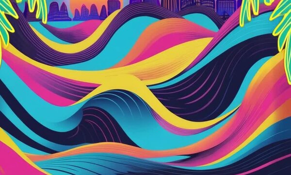 "Futuristic Neon Summer Paradise &ndash; 4K Loop Animation"
A surreal, futuristic summer animation featuring neon waves, glowing tropical plants, and a sci-fi beach city skyline at sunset. The vibrant syn
"