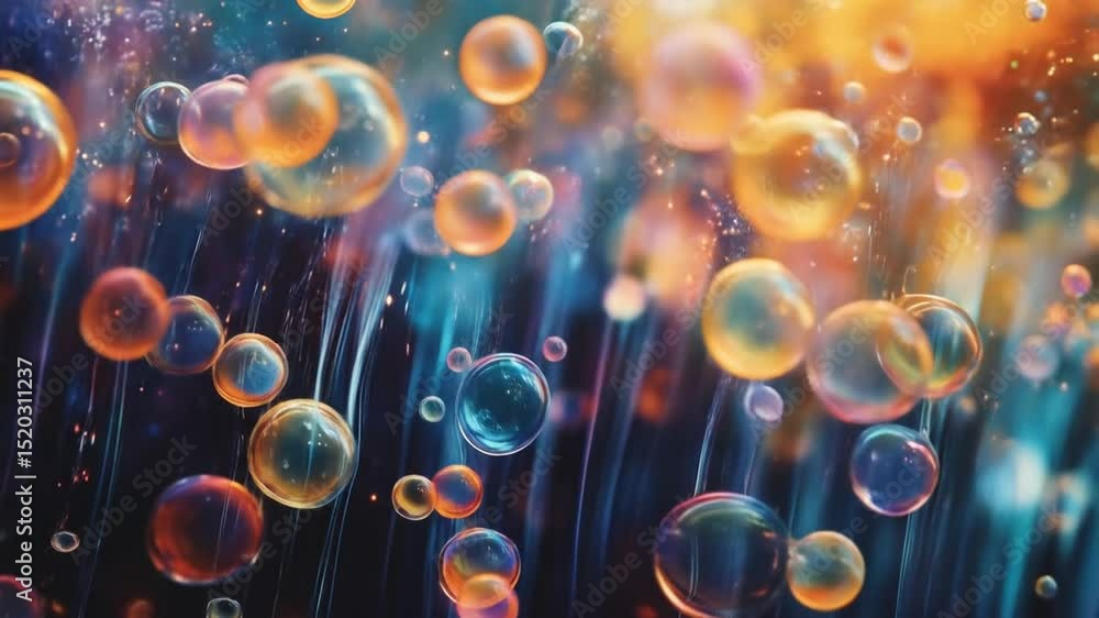 Poster abstract bubbles motion background with dynamic light effects and colorful particles