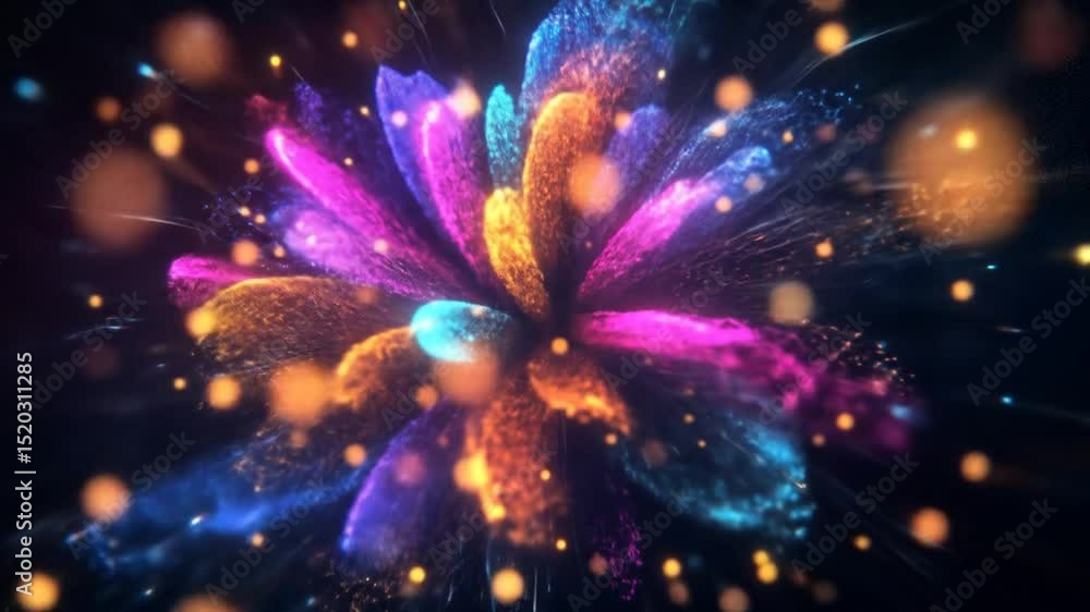 Aufkleber abstract colorful particle flower explosion in a black background visual effect video