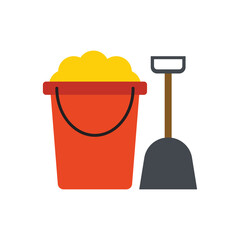 Sandbox icon, Basket icon, sand in red basket, vector illustration, isolated on white background