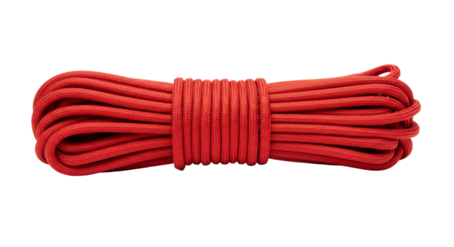 red rope, mountaineering equipment isolated on white background