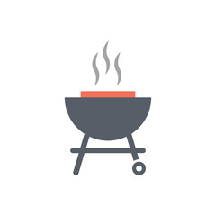 BBQ grill icon, barbecue icon, outdoor cooking symbol, BBQ grill with smoke, vector illustration isolated on white background