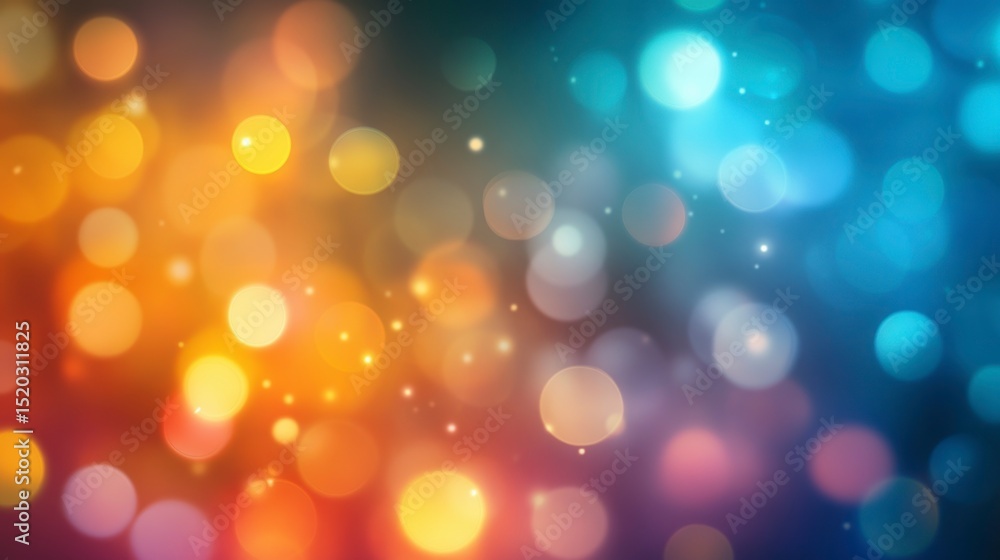 Poster Abstract bokeh background with orange and blue lights.