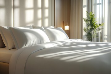 Modern Scandinavian Bedroom Design. Contemporary Minimalism with Cozy Bedding and Natural Light