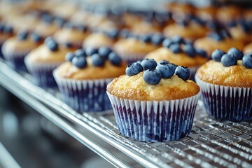 Delicious Baked Goods - Fresh Blueberry Muffins with Golden Tops and Sweet Aroma for Breakfast and Dessert