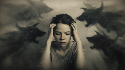 young woman struggling with her mental demons
