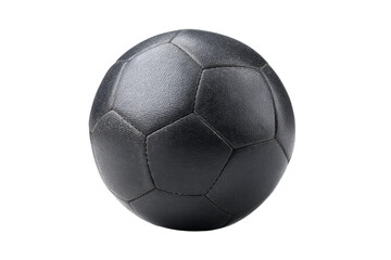 Fototapeta premium Black textured soccer ball on black background, cut out