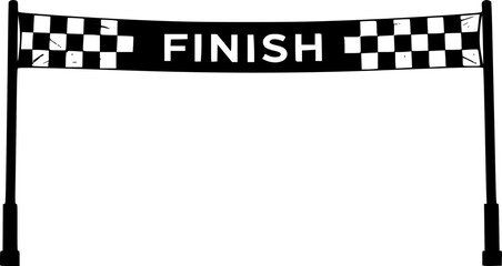Black and white finish line banner for a race marking the end of the competition
