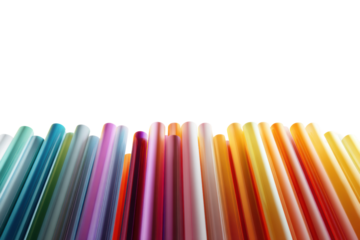 Colorful array of vertical gradient tubes against black background, cut out