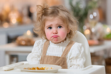 funny close-up photograph of a baby making a disgusted face while trying a new baby food they don't