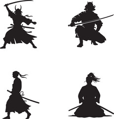 Obraz premium Samurai silhouette set vector illustration isolated On Transparent Background