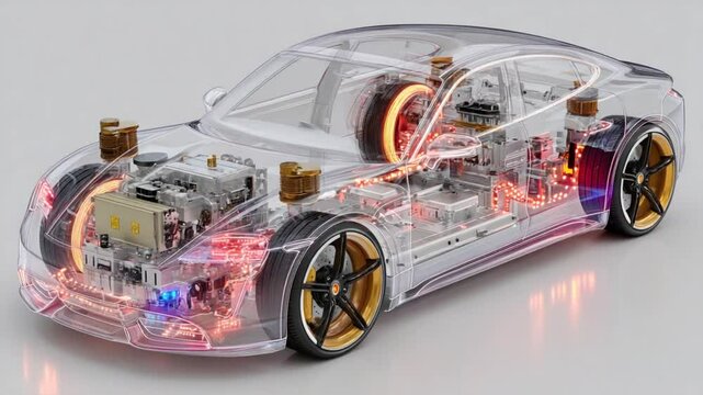 Futuristic transparent car design showcasing the inner workings of vehicle technology