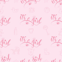 Baby shower. Seamless pattern with baby icons. Vector illustration.