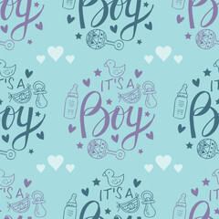 Seamless pattern with hand drawn elements for baby shower. 