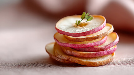 Thin peach slices arranged in circular mandala design for creative art projects