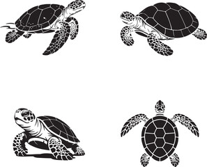 Fototapeta premium Turtles silhouette set vector illustration isolated On Transparent Background