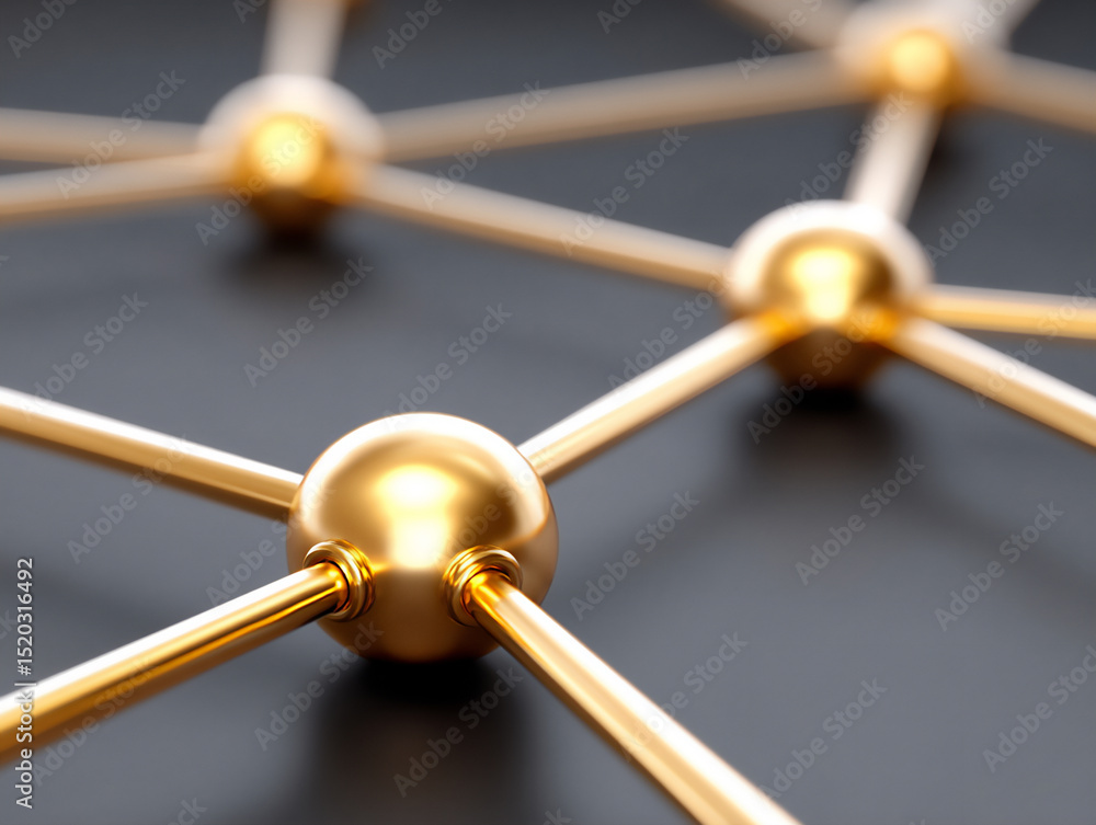 Poster dynamic photograph of a network of interconnected golden lines forming a growing structure