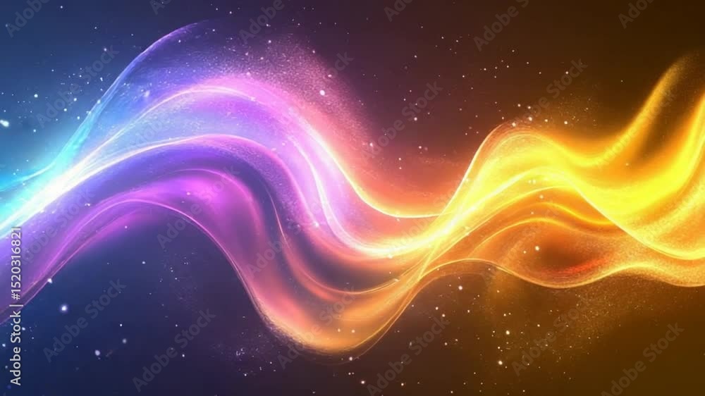 Poster dynamic abstract cosmic wave with vibrant color transitions and stardust elements
