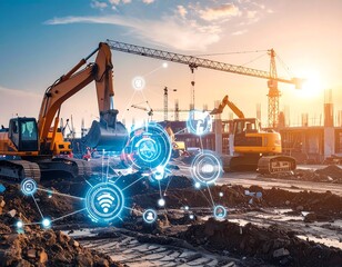 Construction site with digital overlay