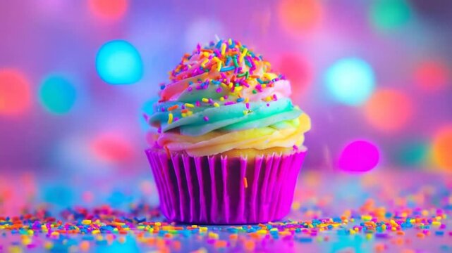 Delicious Cupcakes with Vibrant Colors and Sprinkles for a Festive Celebration