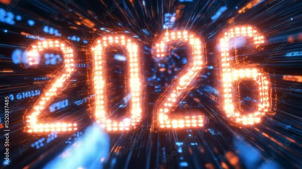Aufkleber digital futuristic tunnel with the year 2026 light sign and data flow effect