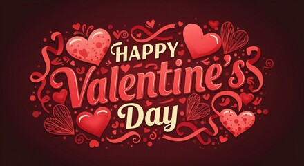 Naklejka premium Happy valentine's day with hearts and ribbons art