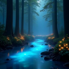 Serene river between trees in the forest.
