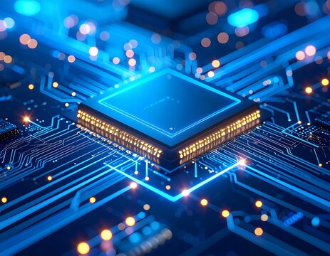 High-tech CPU circuit close-up