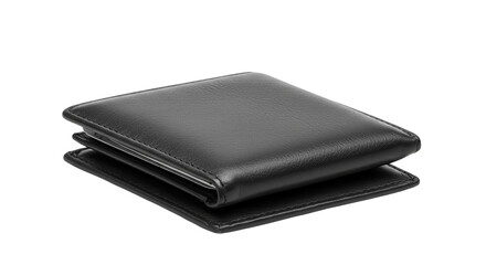Black leather wallet positioned on a white background  