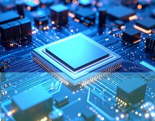 Fototapeta premium Close-up computer chip on circuit board