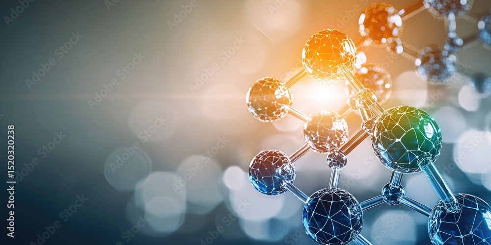 Aufkleber molecular structure abstract with glowing connected spheres representing scientific innovation and b