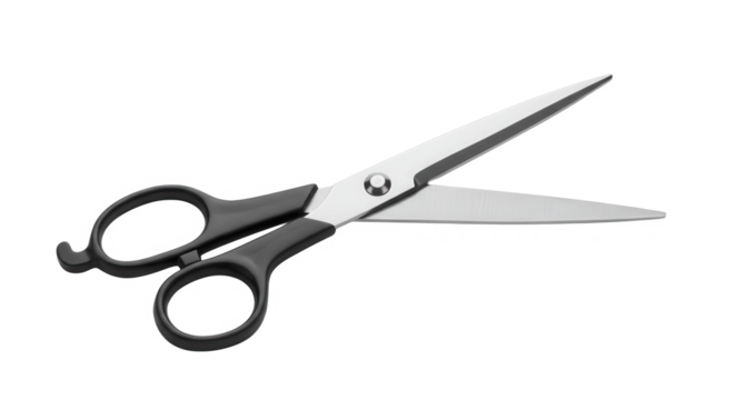 Scissors with black handle on a transparent background  