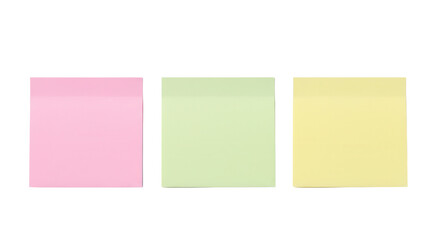 Colorful sticky notes in pink, green, and yellow on a white background Concept of transparent background  