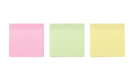 Colorful sticky notes in pink, green, and yellow on a white background Concept of transparent background  