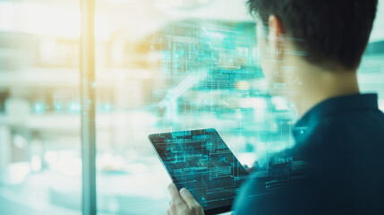 engineer is designing the workings of Container truck in ship port for business Logistics and transportation of Container Cargo ship and Cargo plane with working crane bridge