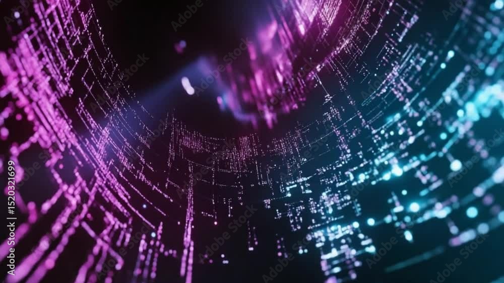 Poster futuristic cyberspace environment with neon lights data stream visualization