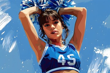 Cheerleader in blue clothes