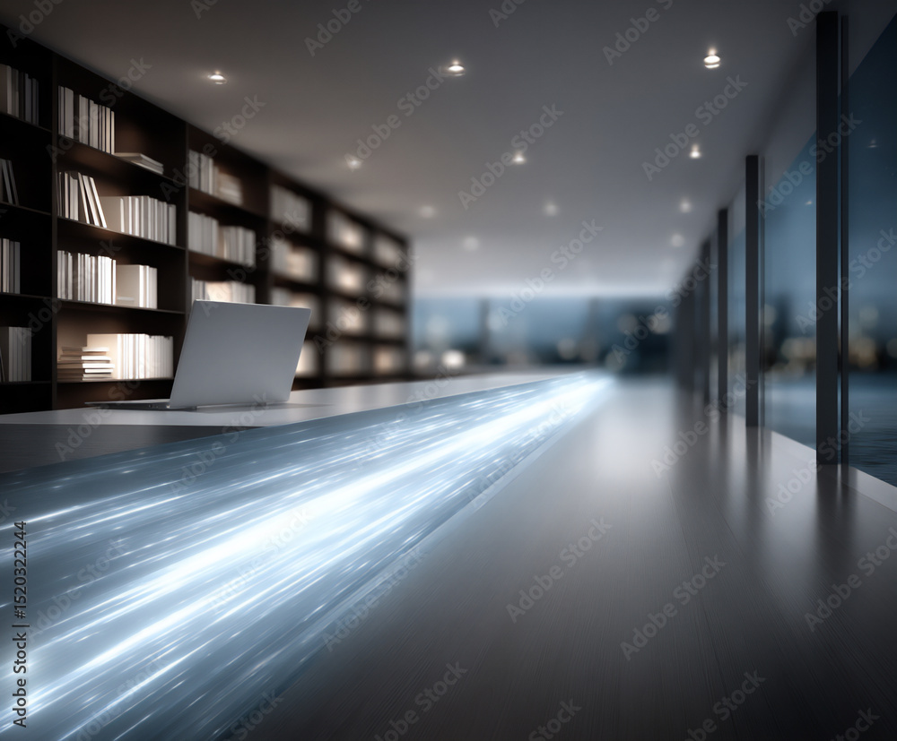 Poster a futuristic library where books are data streams flowing through transparent tubes