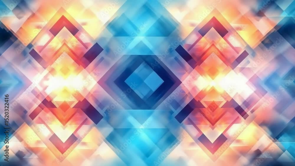Poster abstract geometric pattern with vibrant colors creating a futuristic, digital art effect