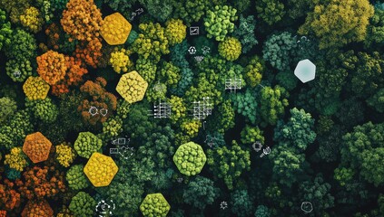 Colorful forest with abstract shapes