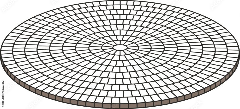 Poster a circular platform composed of small square tiles arranged in concentric circles on white backgroun
