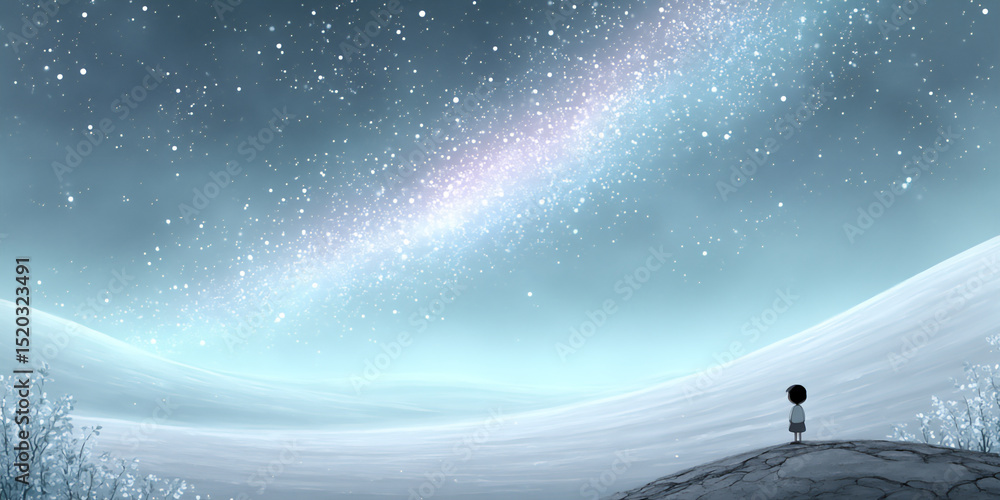 Poster a tiny spaceship exploring a galaxy filled with adorable planets.