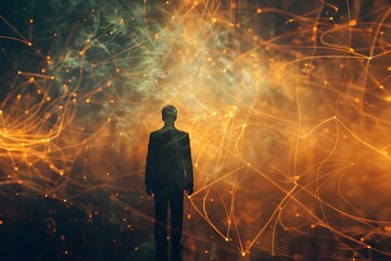 Businessman silhouette on technological background