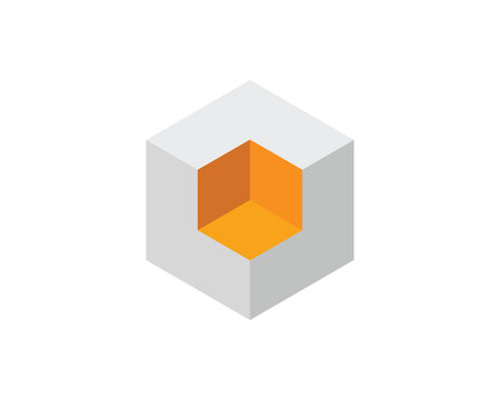 Abstract isometric cube with a vibrant inner section, symbolizing potential, innovation, or hidden value.  Perfect for tech, design, or corporate presentations, websites, and marketing materials.