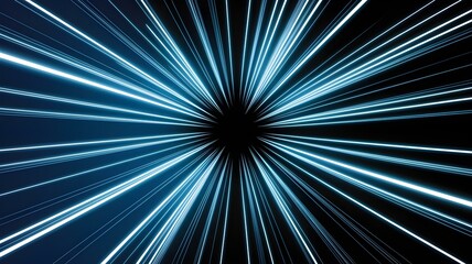 Dynamic Light Rays on Dark Background: An Abstract and Modern Design Featuring Blue and White Light Rays Emanating from a Central Point on a Black Background, Ideal for Technology