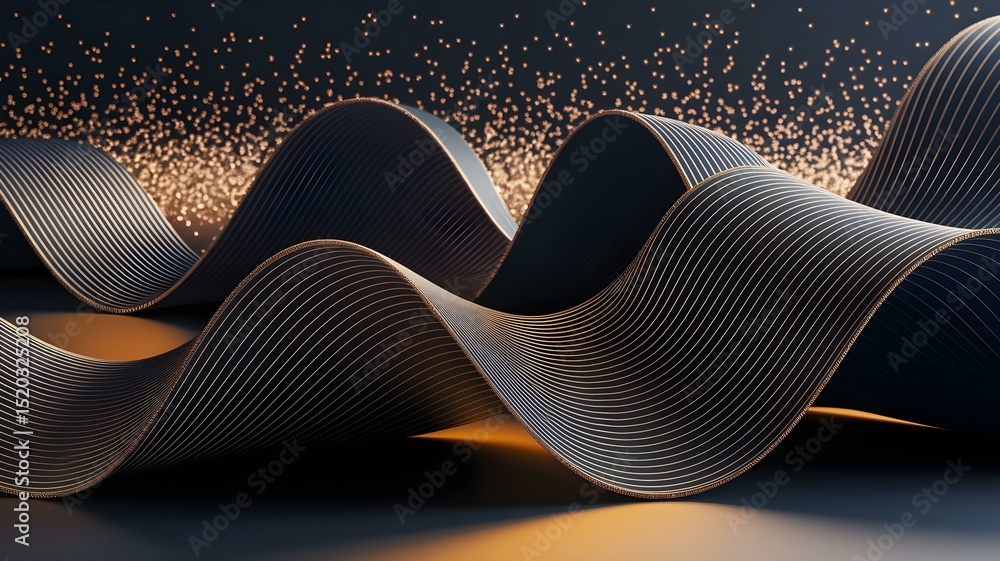 Aufkleber dynamic abstract background featuring flowing dark ribbons detailed with intricate golden line patte